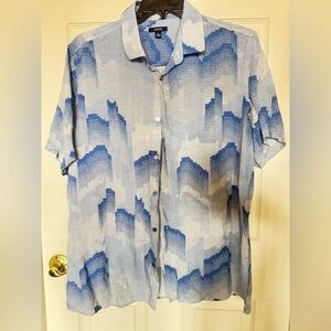 Alfani Blue and White Geometric Button Down Shirt